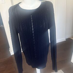 J. Crew Classic Navy Cable Knit Crewneck Sweater L